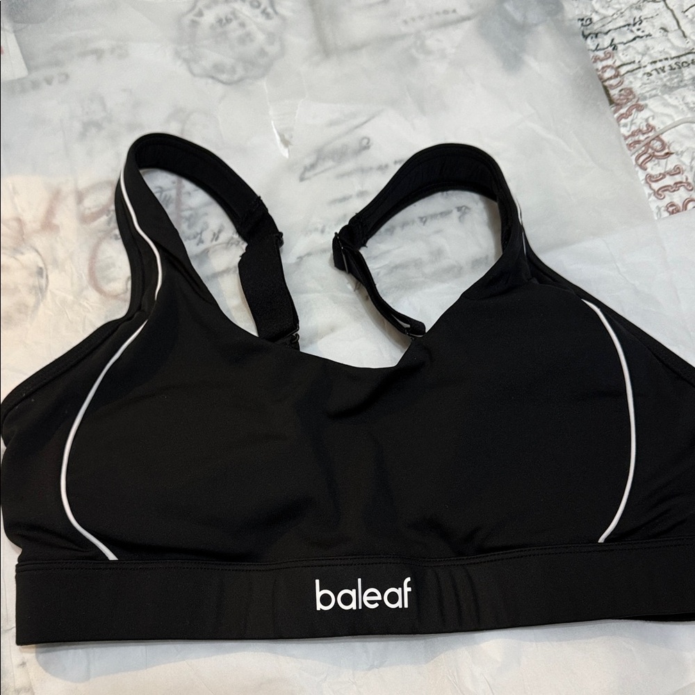 Baleaf Women's Black Sports Bra with White Accents